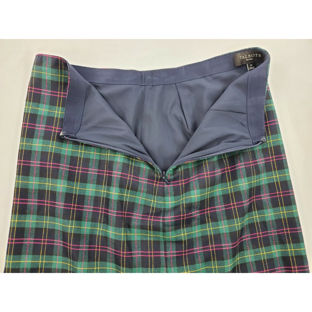 Talbots Petite Scalloped Hem Plaid Wool Blend Skirt Green 2P 53441034 - Picture 7 of 11